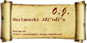 Oszlanszki Jónás névjegykártya